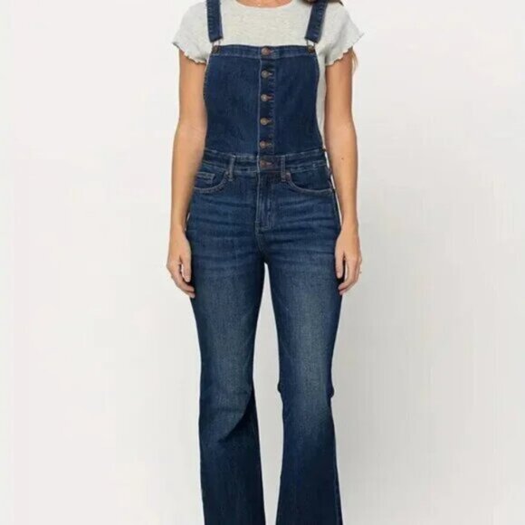 Button Up Adjustable Strap Overalls Deep Blue LAST CHANCE - Picture 2 of 9